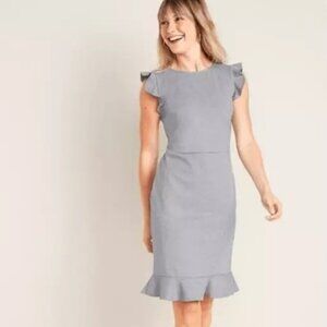 Old Navy Gray Ruffled Ponte-Knit Sheath Dress Large
